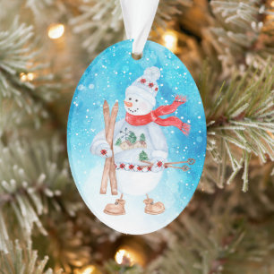 Niedlicher Schneemann und Snowski Urlaub Ornament