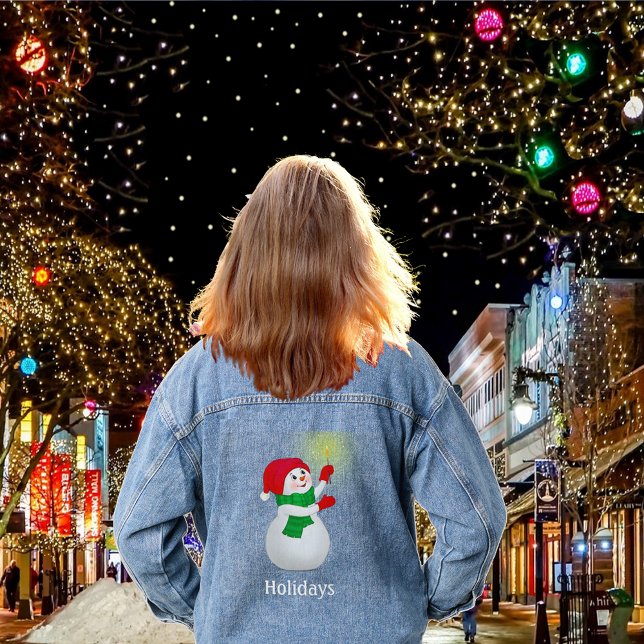Niedlicher Schneemann und Typografie Jeansjacke (Von Creator hochgeladen)