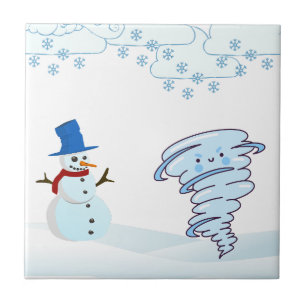 Niedlicher Schneemann und Wind Fliese