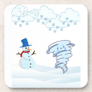 Niedlicher Schneemann und Wind Getränkeuntersetzer