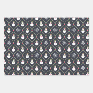 Niedlicher Schneemann verlasse Beeren Schneeflocke Geschenkpapier Set