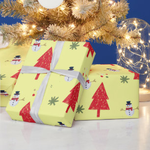 Niedlicher Schneemann Weihnachtsbaum Nahtloses Mus Geschenkpapier