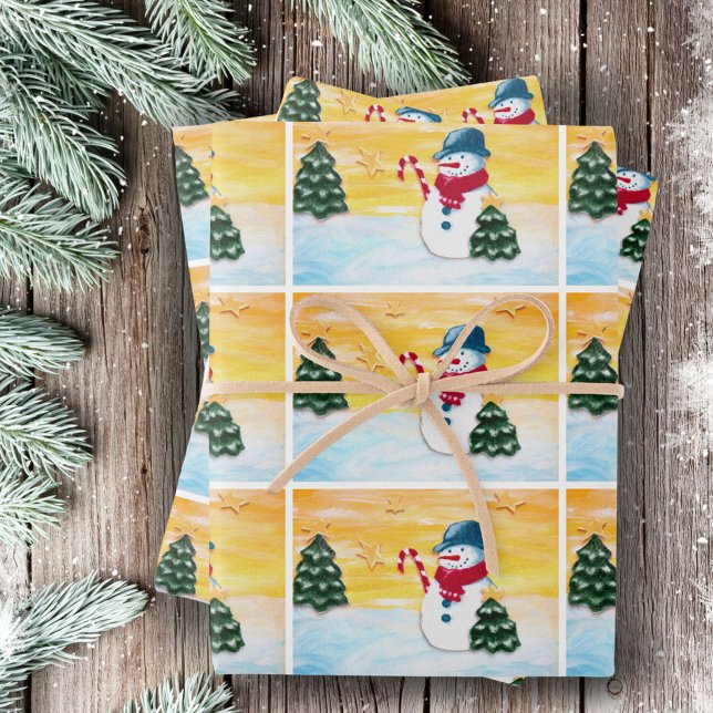Niedlicher Schneemann Weihnachtsbaum Wintermuster  Geschenkpapier Set (Von Creator hochgeladen)