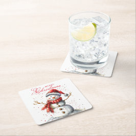 Niedlicher Schneemann Winter Wasserfarbe Frohe Wei Rechteckiger Pappuntersetzer