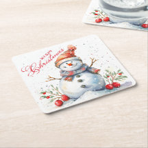 Niedlicher Schneemann Winter Wasserfarbe Frohe Wei