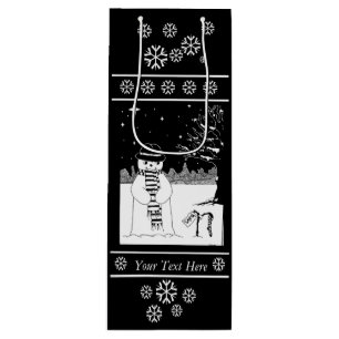 niedlicher Schneeszene zum Weihnachtsfest Geschenktüte Für Weinflaschen