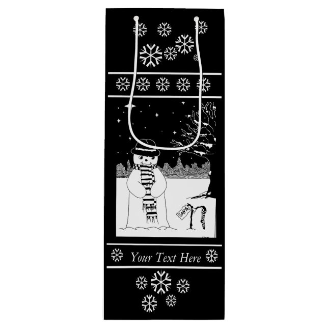 niedlicher Schneeszene zum Weihnachtsfest Geschenktüte Für Weinflaschen (Vorderseite)