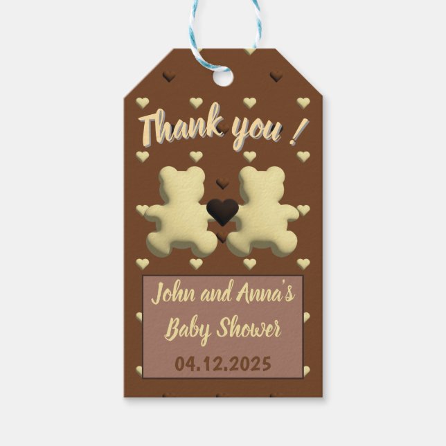 Niedlicher Schokoladenbär Babydusche Geschenkanhänger (Vorderseite)