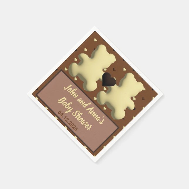 Niedlicher Schokoladenbär Babydusche Serviette (Ecke)