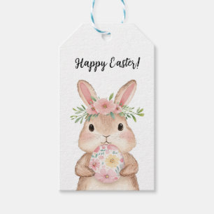 niedlicher schöner Hase mit Blume und für Ostern Geschenkanhänger