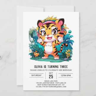 Niedlicher schöner Tiger Digital Geburtstag Einladung