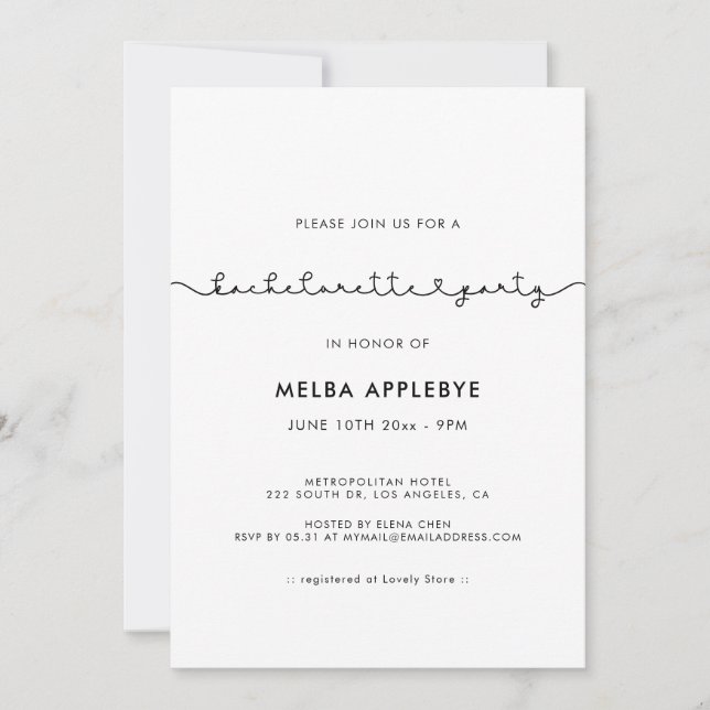 Niedlicher Schriftart-Junggeselinnen-Abschied Einladung (Vorderseite)