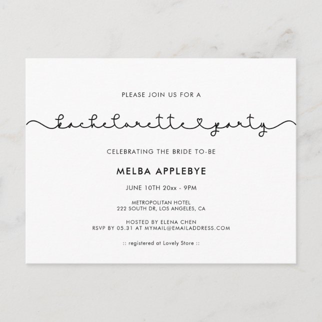 Niedlicher Schriftart-Junggeselinnen-Abschied Postkarte (Vorderseite)