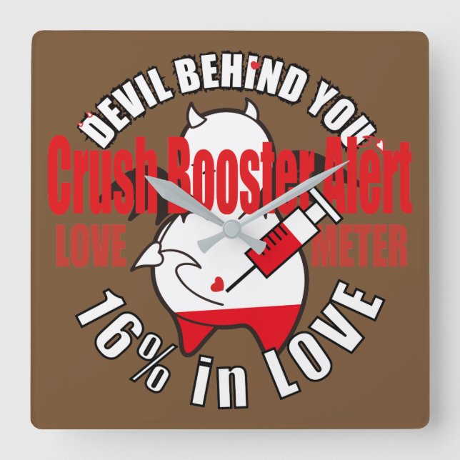 Niedlicher schüchterner Teufel in der LIEBE Quadratische Wanduhr (Vorderseite)