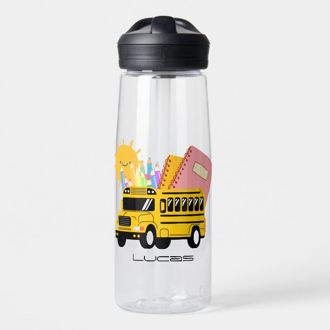 Niedlicher Schulbus zurück zur Schule Personalisie Trinkflasche (Vorne)