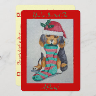 niedlicher, schwarz-brauner Welpe, zu Weihnachten  Einladung