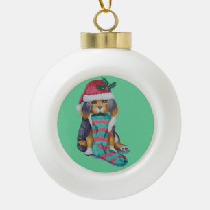niedlicher, schwarz-brauner Welpe, zu Weihnachten Keramik Kugel-Ornament