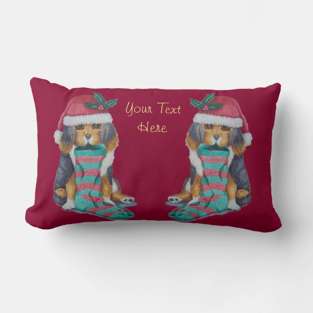 niedlicher, schwarz-brauner Welpe, zu Weihnachten  Lendenkissen (Vorderseite)