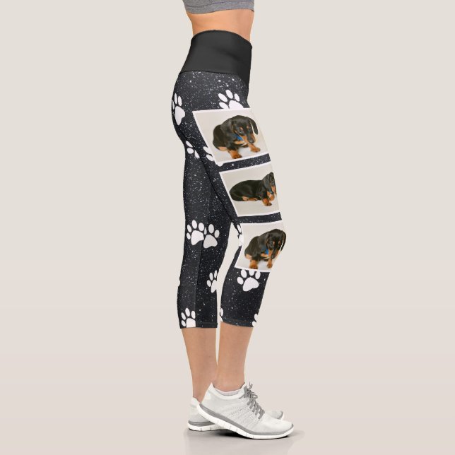 Niedlicher Schwarz-Glitzer-Hund-Collage-Pawprint Capri Leggings (Rechts)