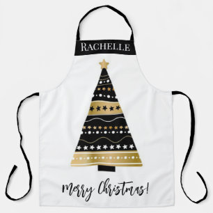 Niedlicher Schwarz-Gold-Weihnachtsbaum Custom Schürze