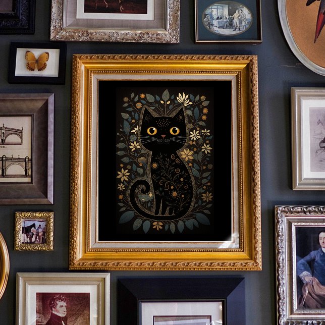 Niedlicher Schwarz-Katze-Folk-Kunstdrucken Downloa Poster (Von Creator hochgeladen)