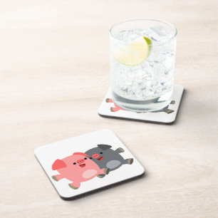 Niedlicher Schwarz-Weiß-Cartoon Schweine Untersetz Untersetzer