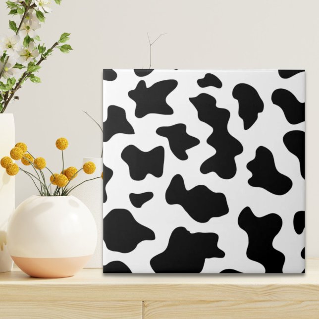 niedlicher Schwarz-Weiß-Kuhdruck Fliese (cute black and white farm dairy cow print ceramic tile)