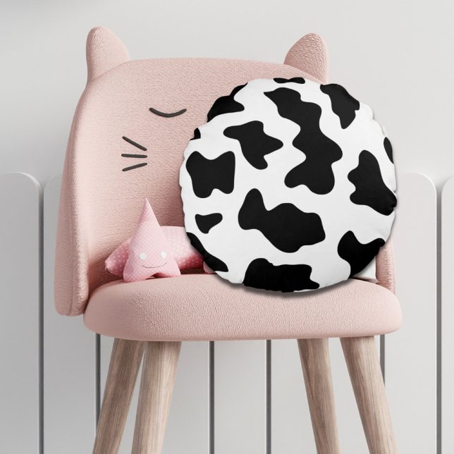 niedlicher Schwarz-Weiß-Kuhdruck Rundes Kissen (cute black and white farm dairy cow print round pillow)