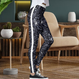 Niedlicher Schwarz-weißer Glitzer-Muster Streifen Leggings