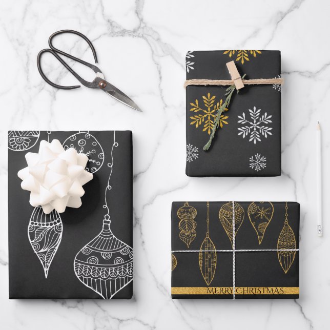 Niedlicher Schwarz-weißer Goldbaum Geschenkpapier Set (Vorderseite)