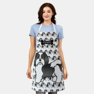 Niedlicher schwarz-weißer Havanese Cartoon Dog & N Schürze
