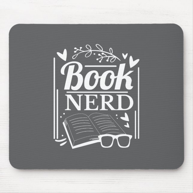Niedlicher Schwarz-weißer Nerd Bookworm Mousepad (Vorne)