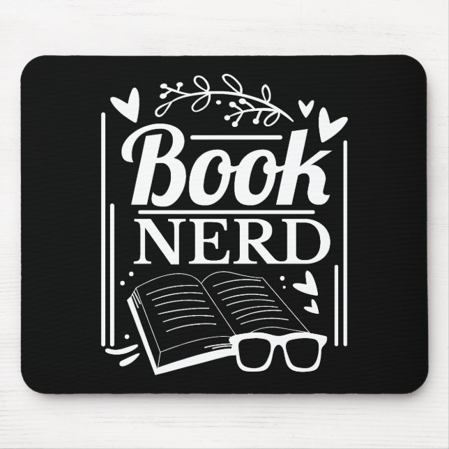 Niedlicher Schwarz-weißer Nerd Bookworm Mousepad (Vorne)