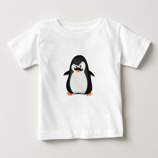Niedlicher Schwarz-weißer Pinguin und Funny Mustac Baby T-shirt (Vorderseite)