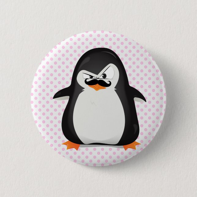 Niedlicher Schwarz-weißer Pinguin und Funny Mustac Button (Vorderseite)