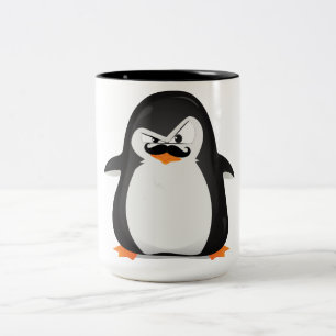 Niedlicher Schwarz-weißer Pinguin und Funny Mustac Zweifarbige Tasse