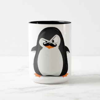 Niedlicher Schwarz-weißer Pinguin und Funny Mustac Zweifarbige Tasse