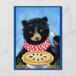 Niedlicher Schwarzbär mit Blaubeerenkuchen-Postkar Postkarte