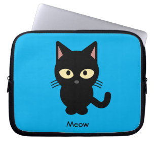 Niedlicher schwarze Katze Meow-Cartoon Laptopschutzhülle