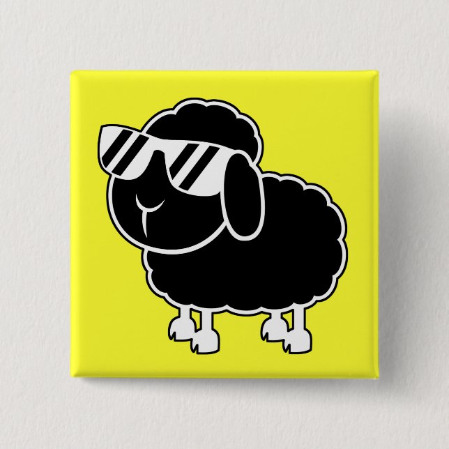 Niedlicher schwarze Schaf-Cartoon Button (Vorderseite)