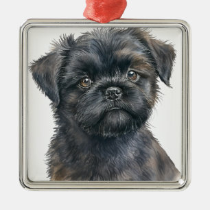 NIEDLICHER SCHWARZER AFFENPINSCHER PUPPENHUND ORNAMENT AUS METALL