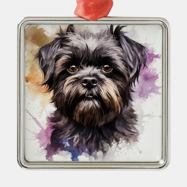 NIEDLICHER SCHWARZER AFFENPINSCHER PUPPENHUND ORNAMENT AUS METALL (Vorne)