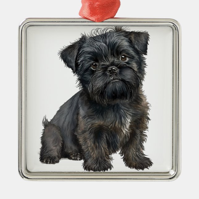NIEDLICHER SCHWARZER AFFENPINSCHER PUPPENHUND ORNAMENT AUS METALL (Vorne)