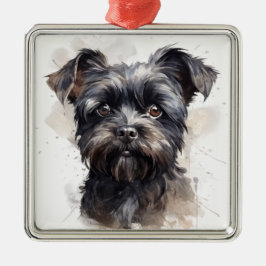 NIEDLICHER SCHWARZER AFFENPINSCHER PUPPENHUND ORNAMENT AUS METALL