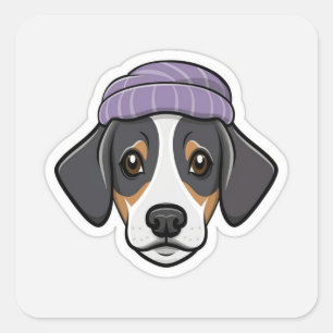 Niedlicher Schwarzer Beagle Quadratischer Aufkleber