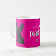 Niedlicher Schwarzer Bulldog Pink Pet Name Tasse