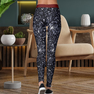 Niedlicher schwarzer Burgund-Sparkle-Glitzer-Muste Leggings
