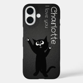 Niedlicher schwarzer Cartoon Katzen Name Holzkohle iPhone 16 Hülle