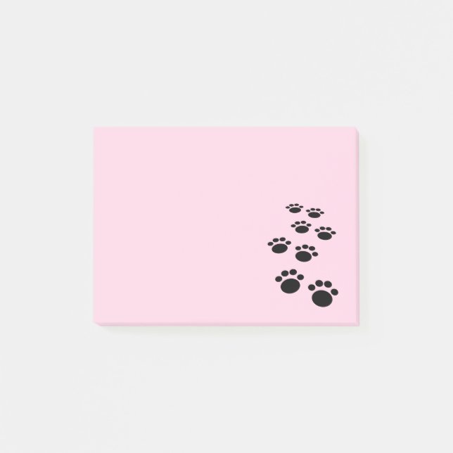 Niedlicher Schwarzer Cartoon Pet Paw Trail Pink Post-it Klebezettel (Vorderseite)