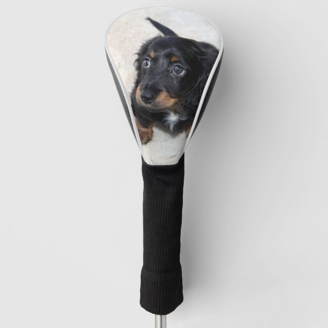 Niedlicher schwarzer Dackel Welpenhund Golf Headcover (Vorderseite)